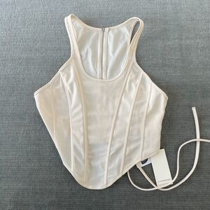 Commense Corset Crop Tank Bustier Womens L Beige Fairy Tie Waist Party